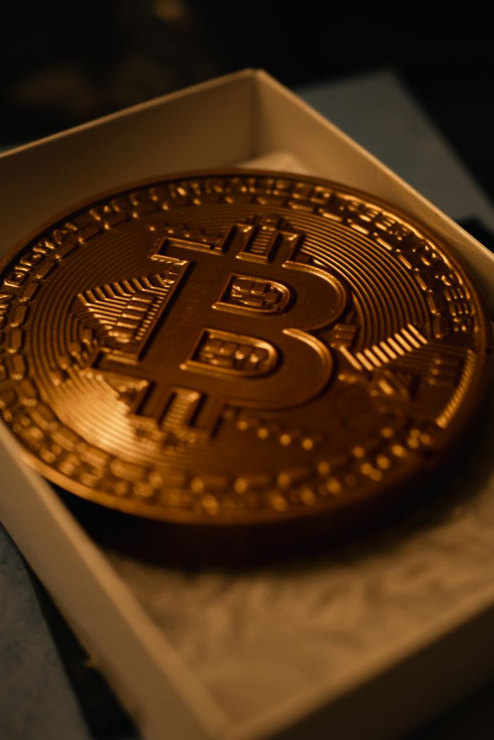 Home Detailed view of a Bitcoin coin representing modern digital currency and finance.